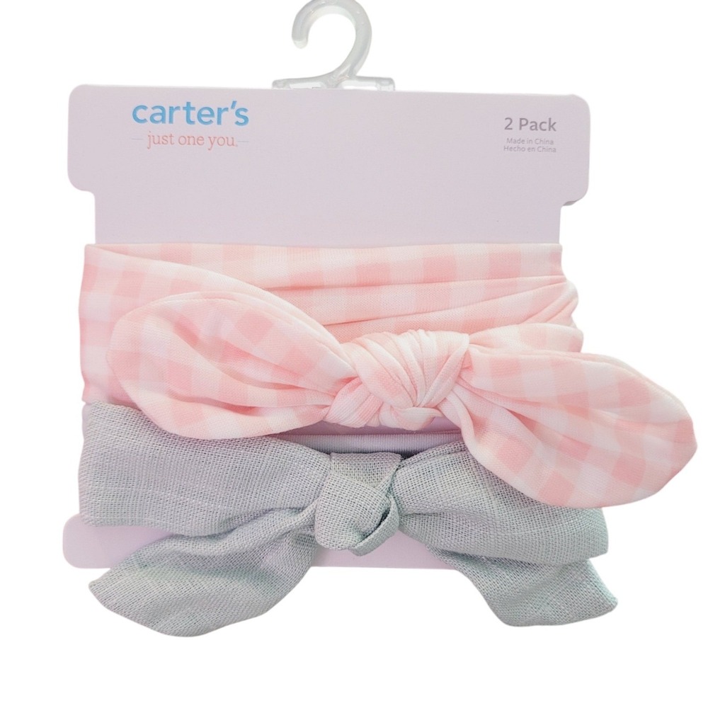 Carters Just One You Baby Girl Headband 2 Pack Pink Gingham Mint Green Bows NWT